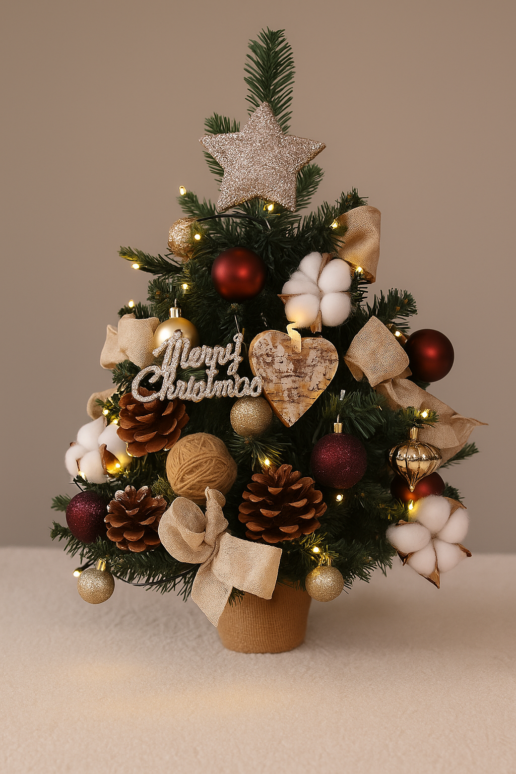 Rustic Cotton & Pinecone Christmas Tree