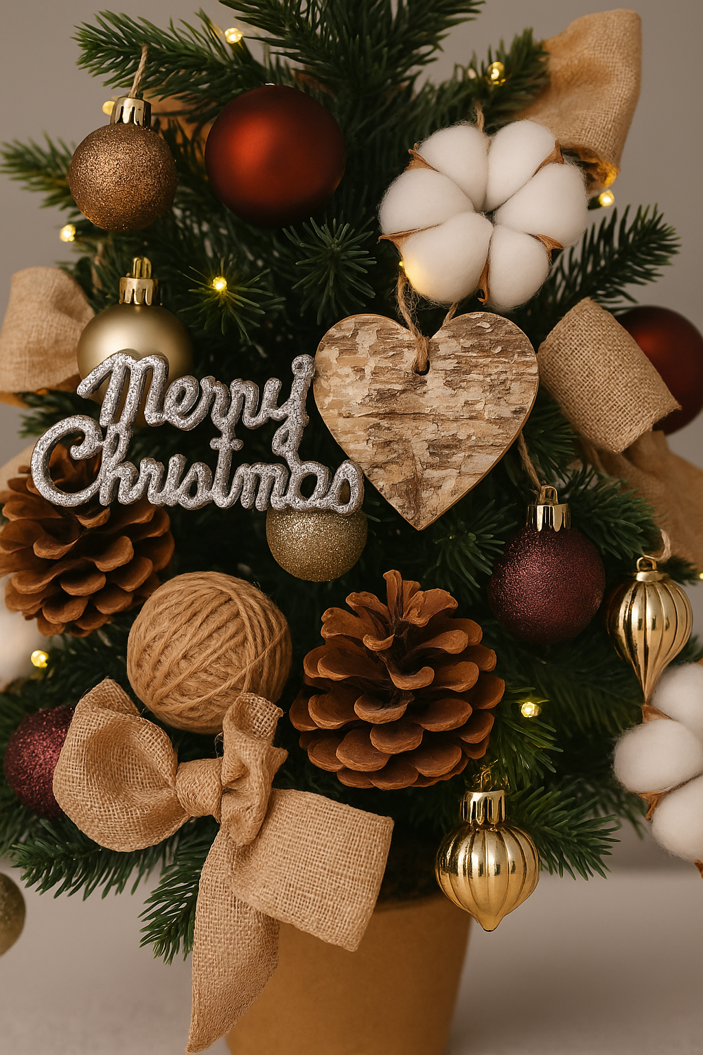 Rustic Cotton & Pinecone Christmas Tree