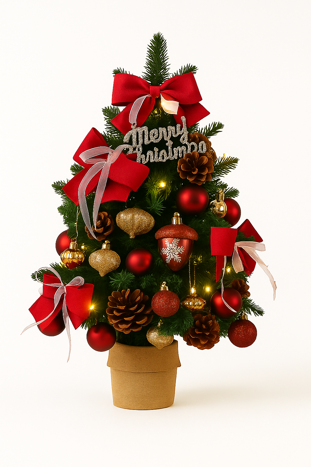 Mini Red & Gold Christmas Tree with Pinecones