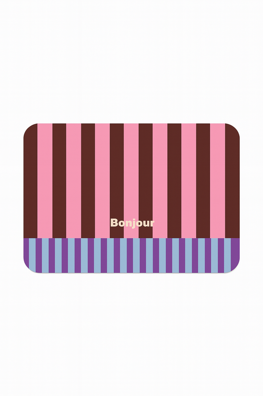 “Bonjour” Candy Stripe Floor Mat